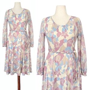 1980s Vintage Dress & Braided Belt Set 80s Midi Shirtwaist Medium Large Size M/L